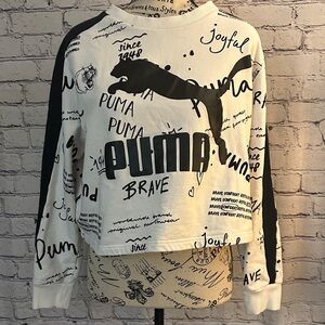 Puma Black and White Graphic Cropped Crewneck